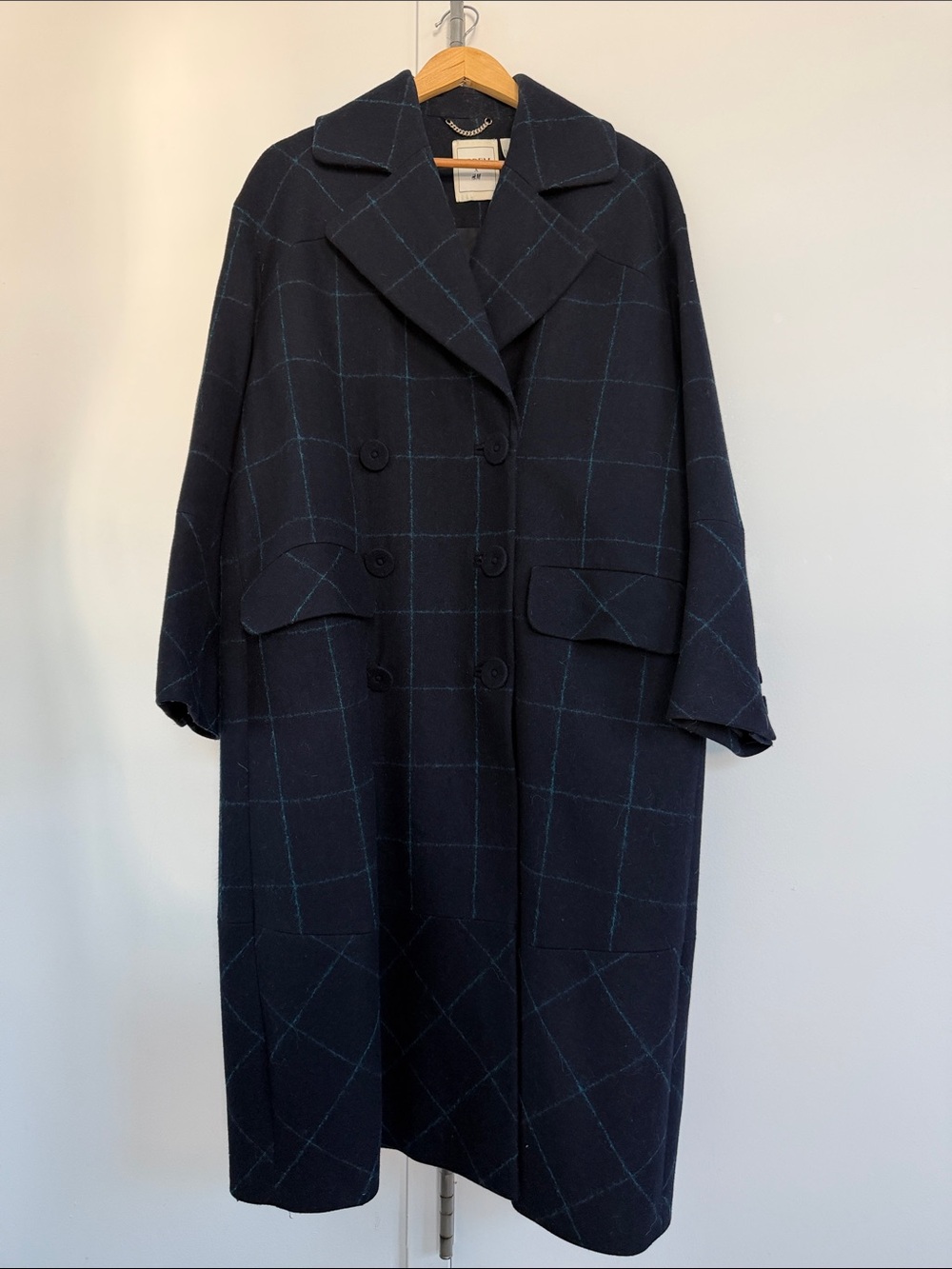 ERDEMxH&M Navy checked double breasted wool coat